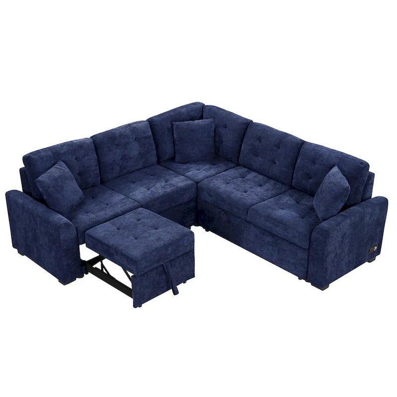 82.6-Inch L-Shaped Sleeper Sofa with Pull-Out Feature, Wheels, USB Ports, and Power Sockets - Dimensions: 82.6W x 82.6D x 33H 9