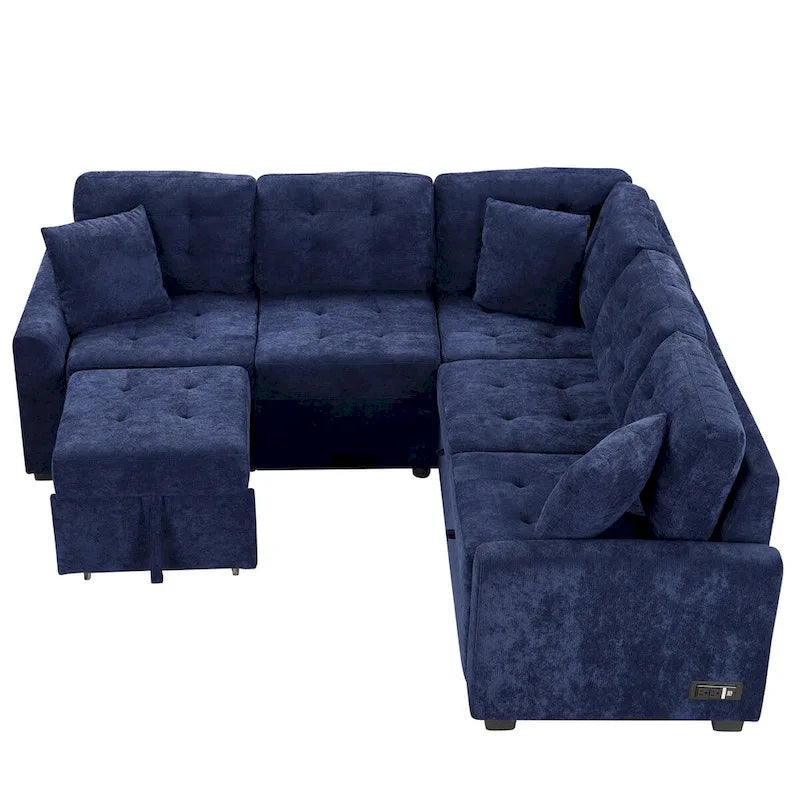 82.6-Inch L-Shaped Sleeper Sofa with Pull-Out Feature, Wheels, USB Ports, and Power Sockets - Dimensions: 82.6W x 82.6D x 33H 10