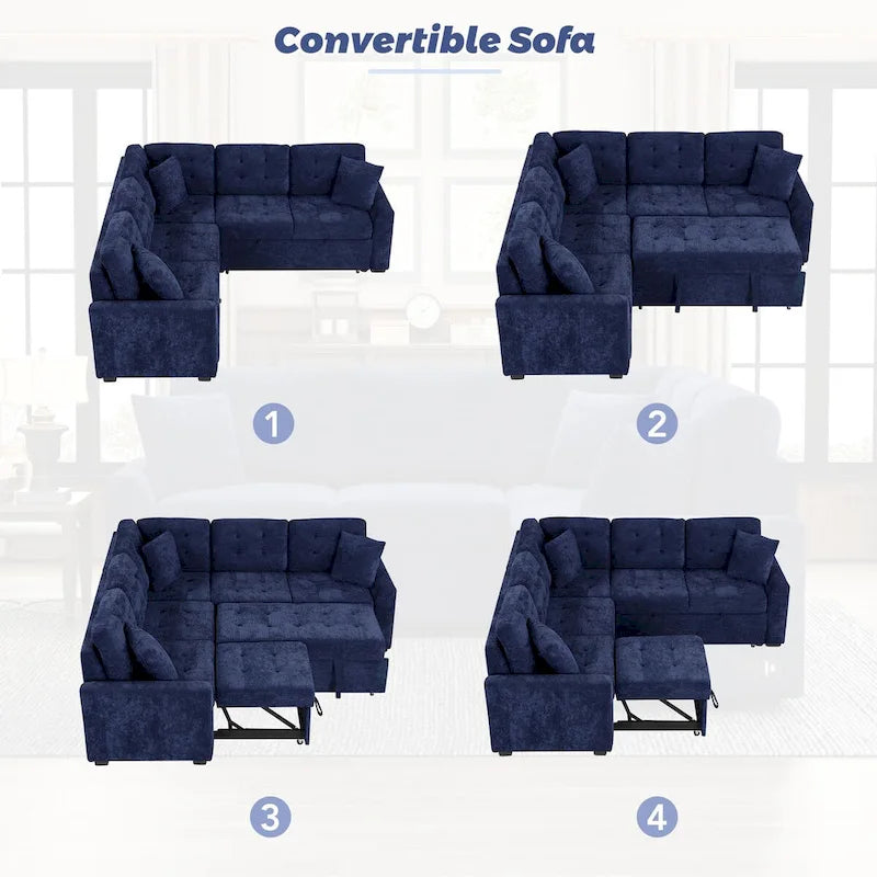 82.6-Inch L-Shaped Sleeper Sofa with Pull-Out Feature, Wheels, USB Ports, and Power Sockets - Dimensions: 82.6W x 82.6D x 33H 14