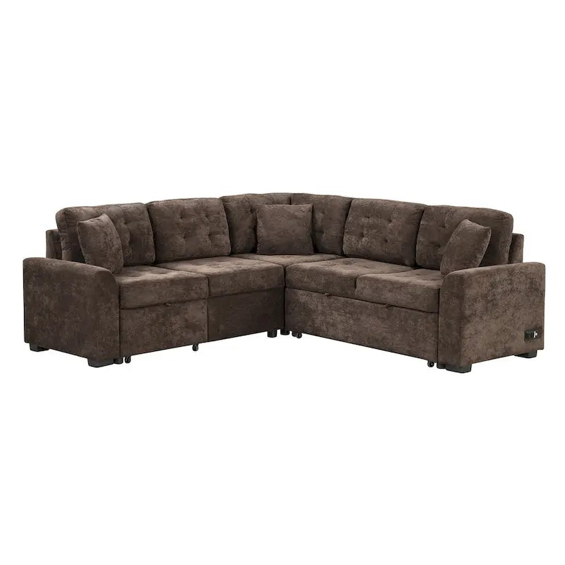 82.6-Inch L-Shaped Sleeper Sofa with Pull-Out Feature, Wheels, USB Ports, and Power Sockets - Dimensions: 82.6W x 82.6D x 33H 20
