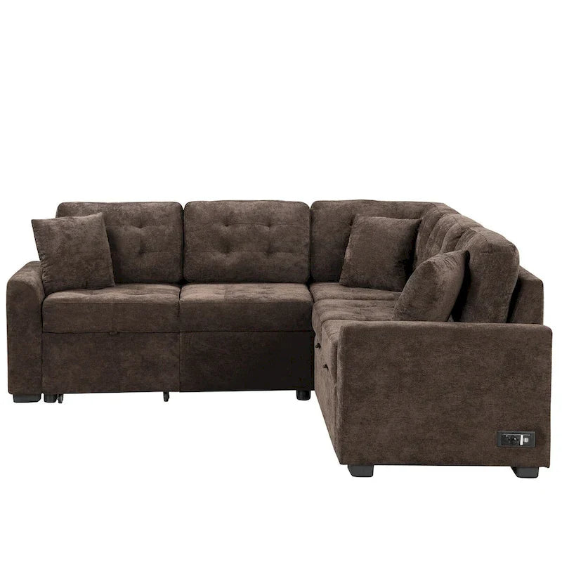 82.6-Inch L-Shaped Sleeper Sofa with Pull-Out Feature, Wheels, USB Ports, and Power Sockets - Dimensions: 82.6W x 82.6D x 33H 23