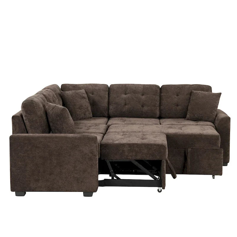 82.6-Inch L-Shaped Sleeper Sofa with Pull-Out Feature, Wheels, USB Ports, and Power Sockets - Dimensions: 82.6W x 82.6D x 33H 26