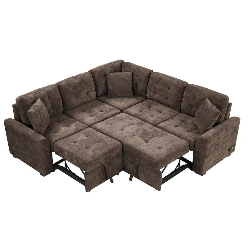 82.6-Inch L-Shaped Sleeper Sofa with Pull-Out Feature, Wheels, USB Ports, and Power Sockets - Dimensions: 82.6W x 82.6D x 33H 29