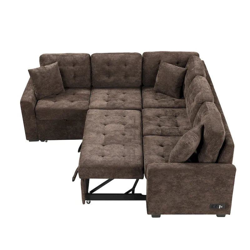 82.6-Inch L-Shaped Sleeper Sofa with Pull-Out Feature, Wheels, USB Ports, and Power Sockets - Dimensions: 82.6W x 82.6D x 33H 30