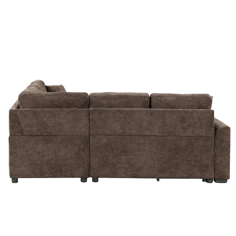 82.6-Inch L-Shaped Sleeper Sofa with Pull-Out Feature, Wheels, USB Ports, and Power Sockets - Dimensions: 82.6W x 82.6D x 33H 31