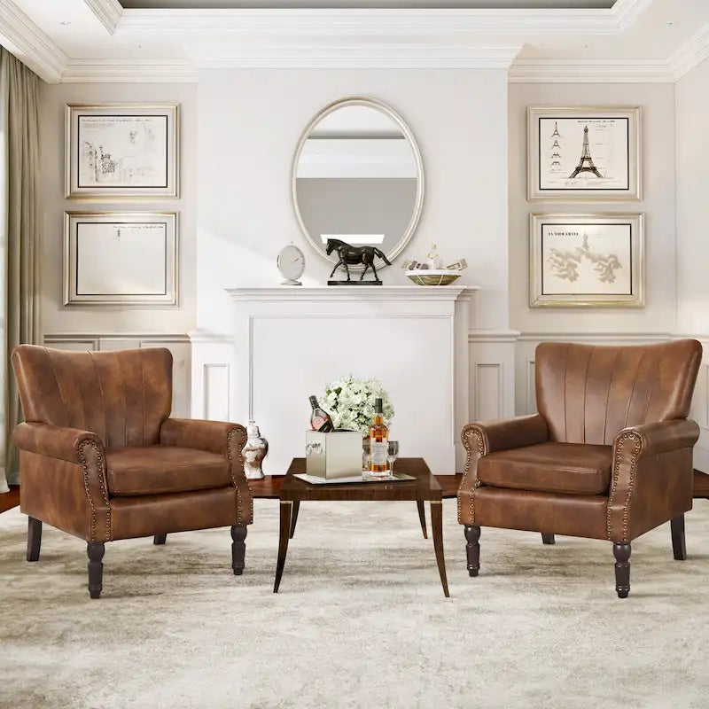COZYMAN Contemporary Upholstered Armchair Set of 2 - Solid Wood Accent Chairs in Fabric/Faux Leather for Living Room 30