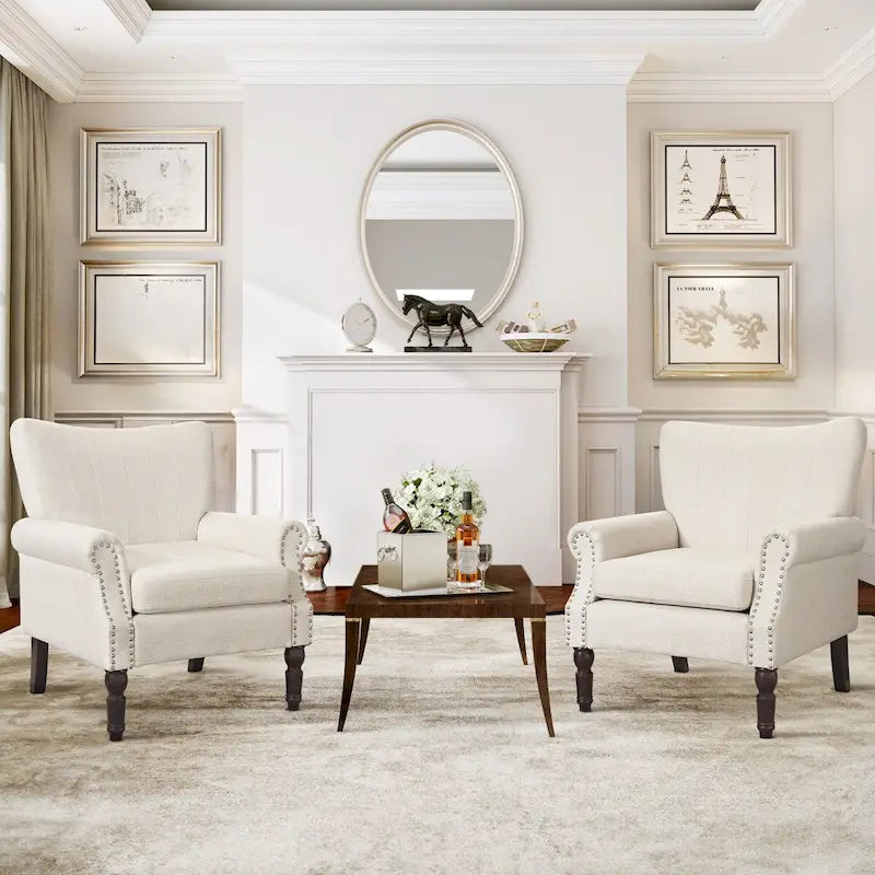 COZYMAN Contemporary Upholstered Armchair Set of 2 - Solid Wood Accent Chairs in Fabric/Faux Leather for Living Room 32