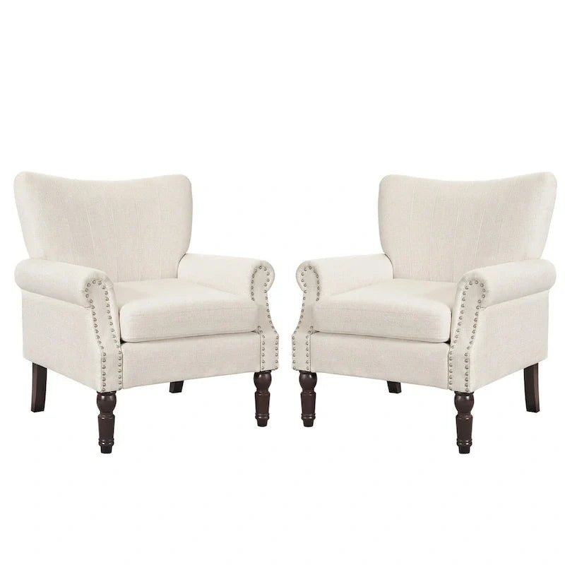 COZYMAN Contemporary Upholstered Armchair Set of 2 - Solid Wood Accent Chairs in Fabric/Faux Leather for Living Room 2