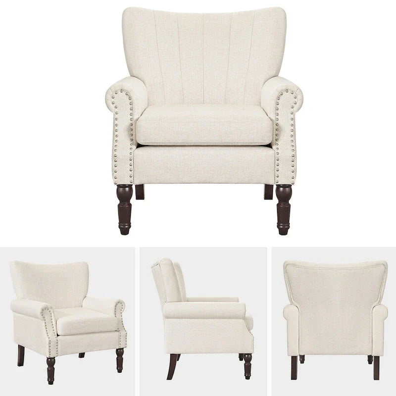 COZYMAN Contemporary Upholstered Armchair Set of 2 - Solid Wood Accent Chairs in Fabric/Faux Leather for Living Room 3