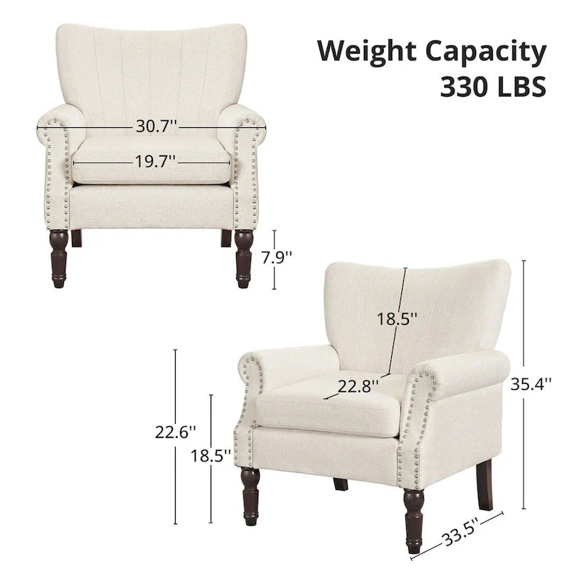 COZYMAN Contemporary Upholstered Armchair Set of 2 - Solid Wood Accent Chairs in Fabric/Faux Leather for Living Room 4