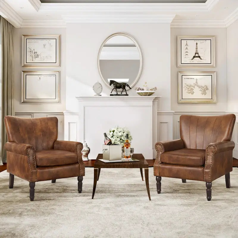 COZYMAN Contemporary Upholstered Armchair Set of 2 - Solid Wood Accent Chairs in Fabric/Faux Leather for Living Room 8