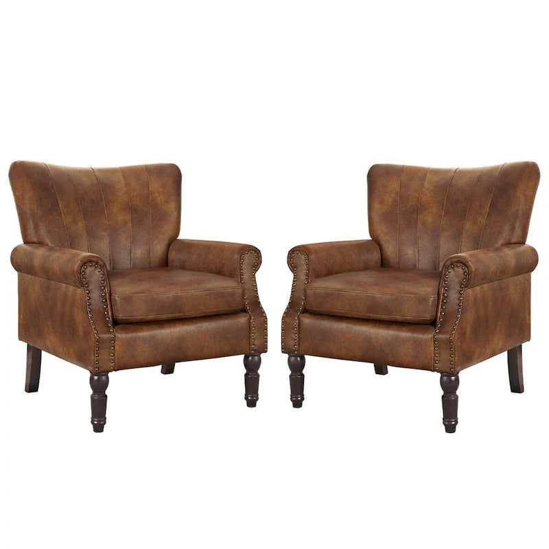COZYMAN Contemporary Upholstered Armchair Set of 2 - Solid Wood Accent Chairs in Fabric/Faux Leather for Living Room 9