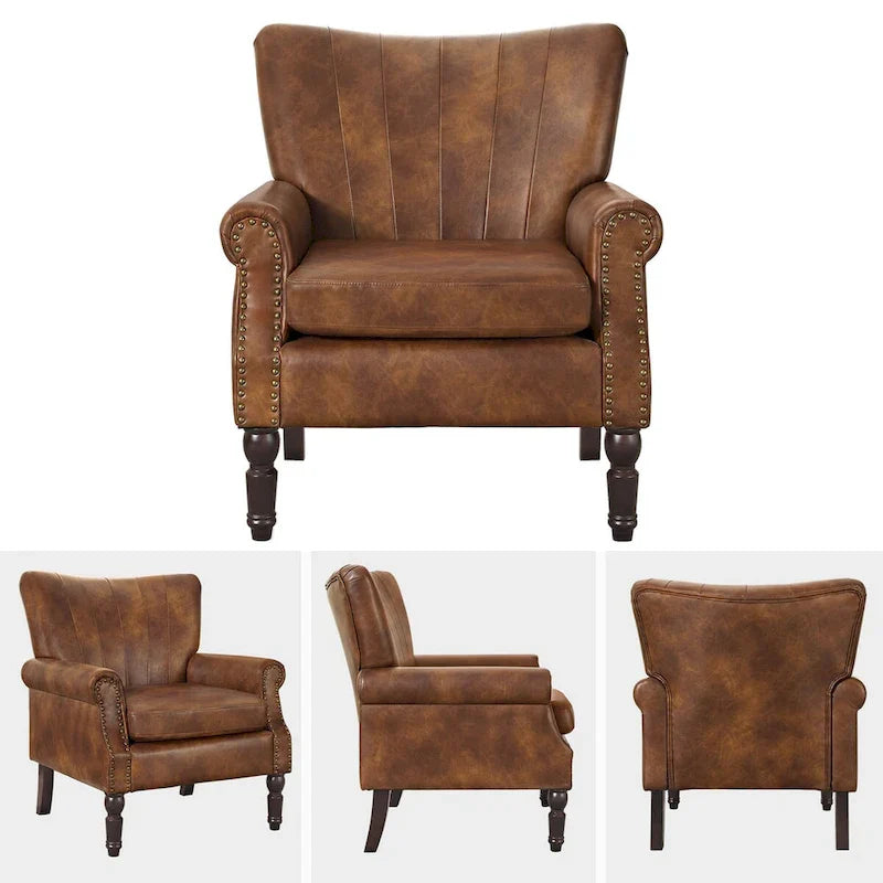 COZYMAN Contemporary Upholstered Armchair Set of 2 - Solid Wood Accent Chairs in Fabric/Faux Leather for Living Room 10