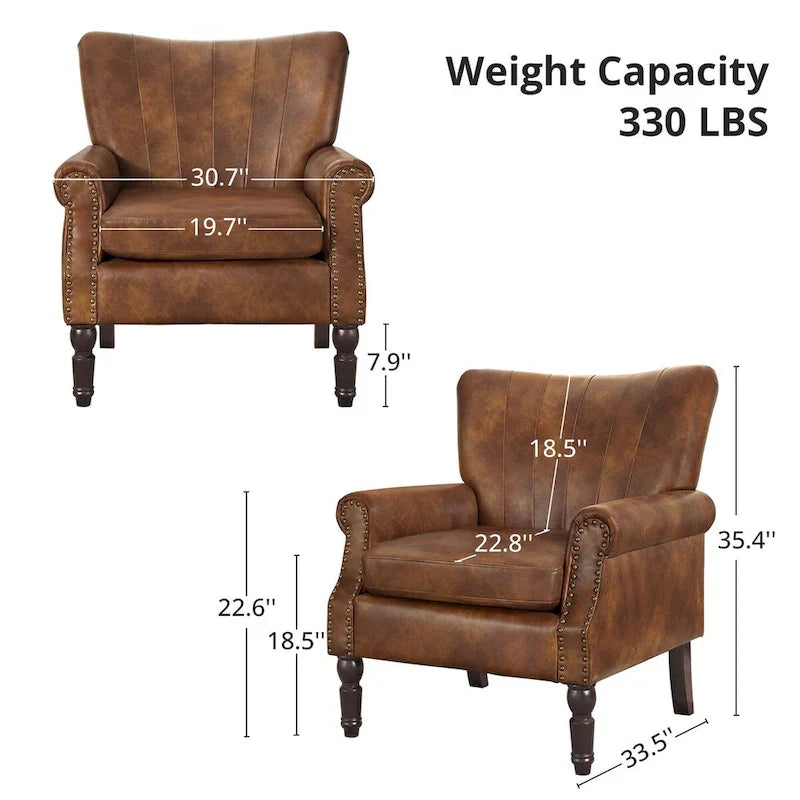 COZYMAN Contemporary Upholstered Armchair Set of 2 - Solid Wood Accent Chairs in Fabric/Faux Leather for Living Room 11