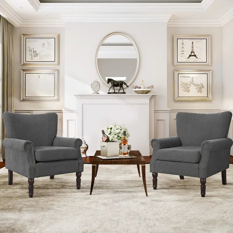 COZYMAN Contemporary Upholstered Armchair Set of 2 - Solid Wood Accent Chairs in Fabric/Faux Leather for Living Room 15