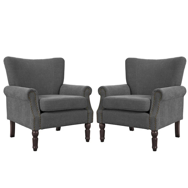 COZYMAN Contemporary Upholstered Armchair Set of 2 - Solid Wood Accent Chairs in Fabric/Faux Leather for Living Room 16