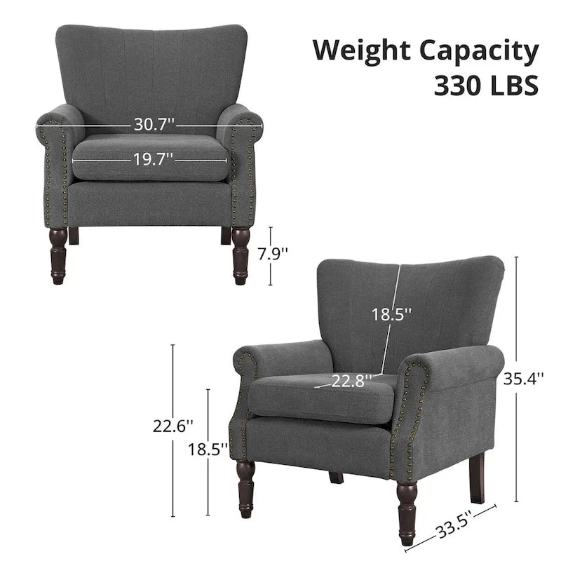 COZYMAN Contemporary Upholstered Armchair Set of 2 - Solid Wood Accent Chairs in Fabric/Faux Leather for Living Room 18