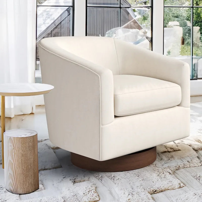 LUE BONA Contemporary Upholstered Wooden Barrel Swivel Accent Chair for Living Room 29