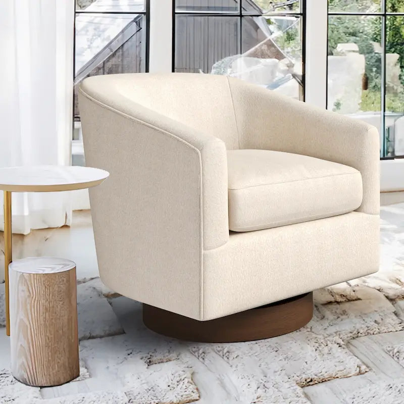 LUE BONA Contemporary Upholstered Wooden Barrel Swivel Accent Chair for Living Room 30