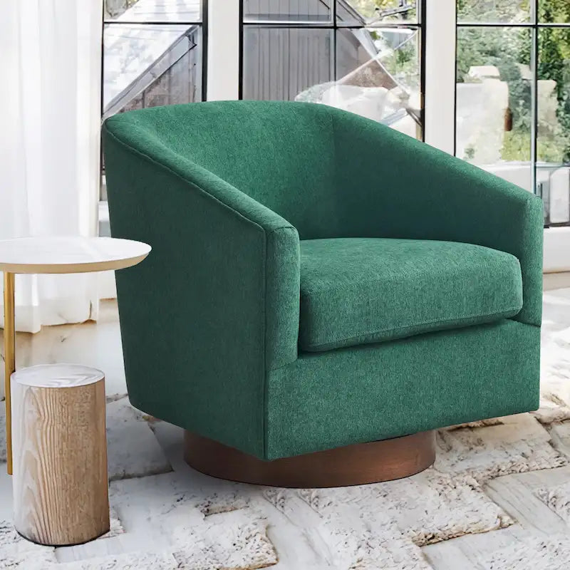 LUE BONA Contemporary Upholstered Wooden Barrel Swivel Accent Chair for Living Room 31