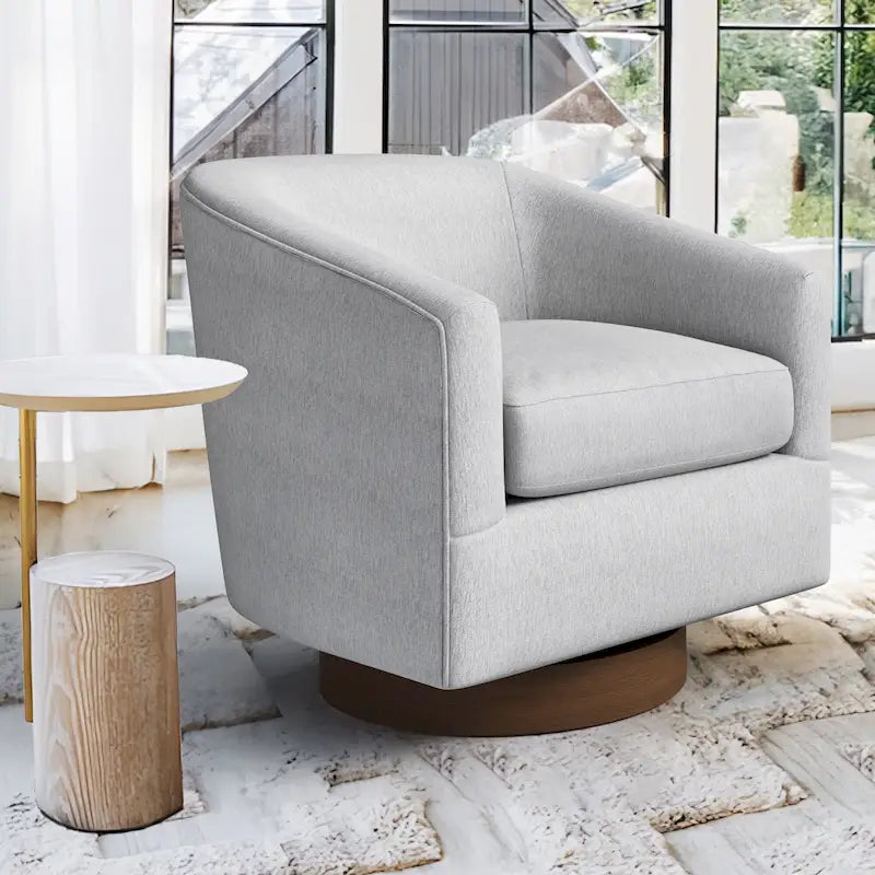 LUE BONA Contemporary Upholstered Wooden Barrel Swivel Accent Chair for Living Room 32