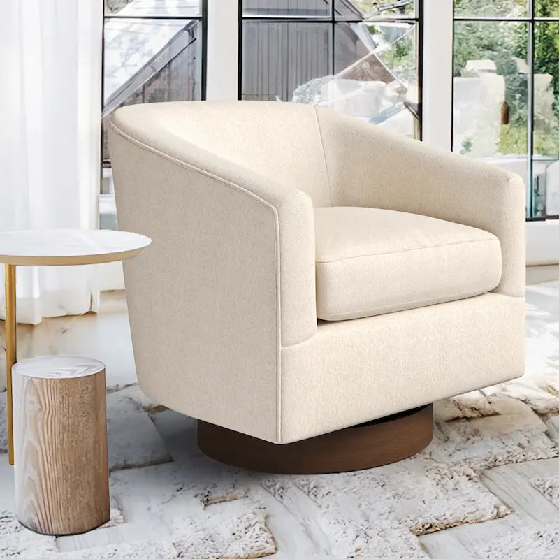 LUE BONA Contemporary Upholstered Wooden Barrel Swivel Accent Chair for Living Room 1