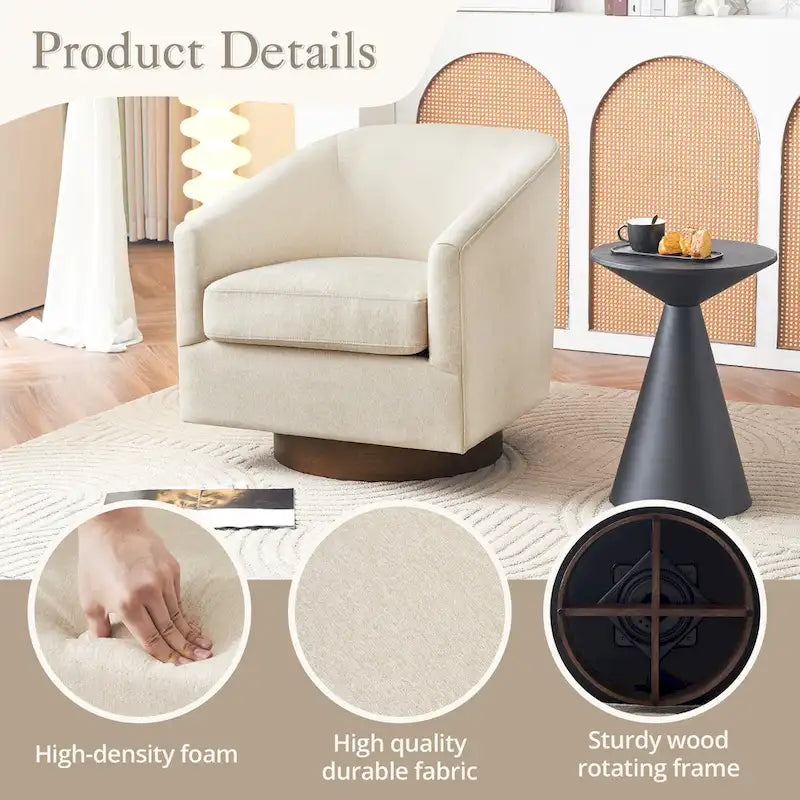 LUE BONA Contemporary Upholstered Wooden Barrel Swivel Accent Chair for Living Room 5