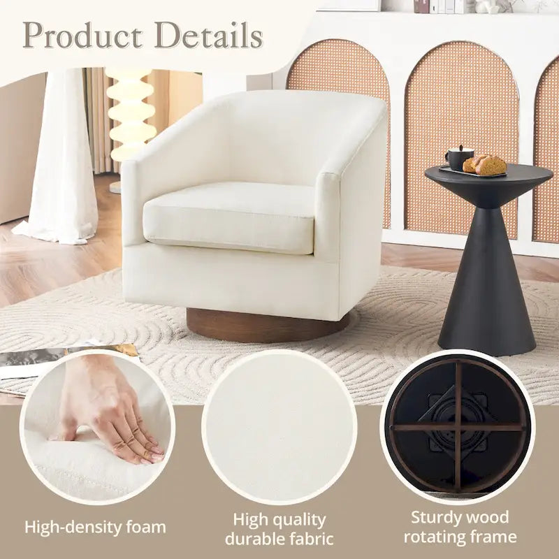 LUE BONA Contemporary Upholstered Wooden Barrel Swivel Accent Chair for Living Room 12