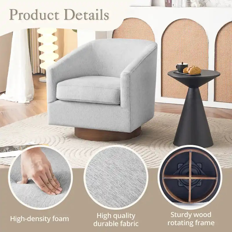 LUE BONA Contemporary Upholstered Wooden Barrel Swivel Accent Chair for Living Room 19