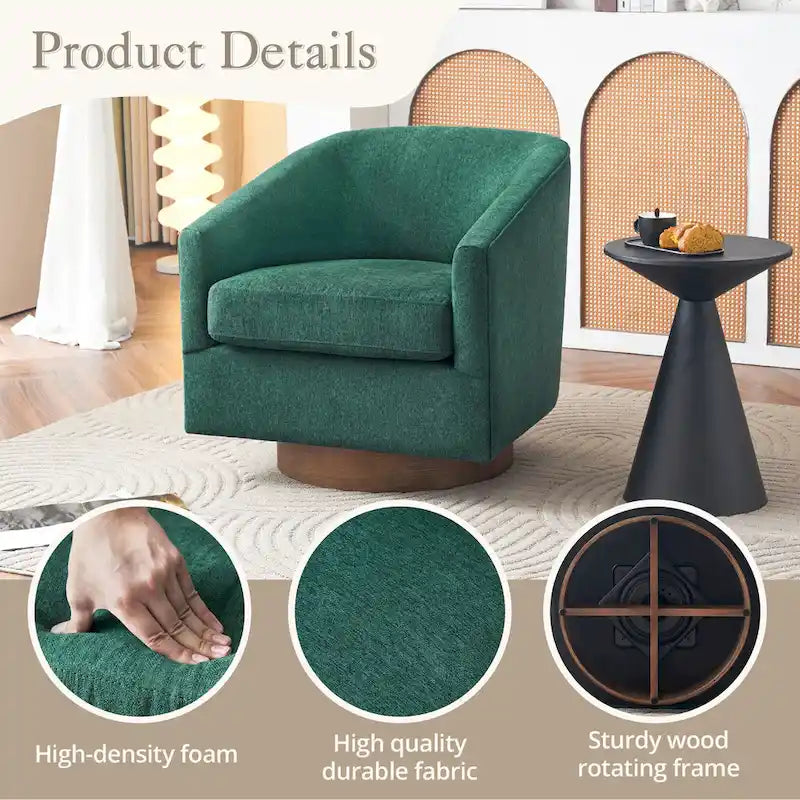 LUE BONA Contemporary Upholstered Wooden Barrel Swivel Accent Chair for Living Room 26