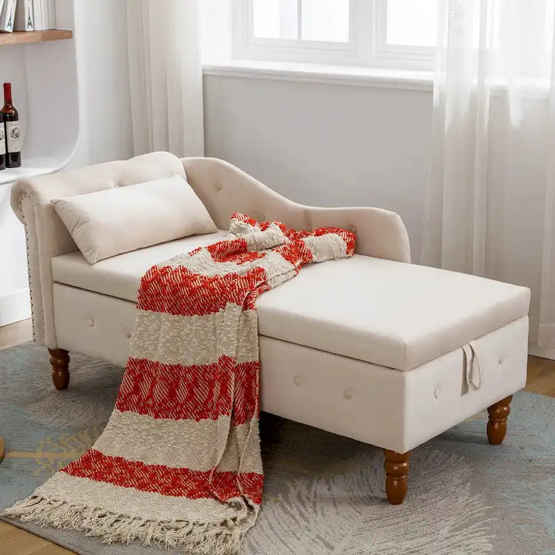 Modern Upholstered Chaise Lounge Chair with Storage & Pillow - Ideal for Bedroom Relaxation and Sleeping 1