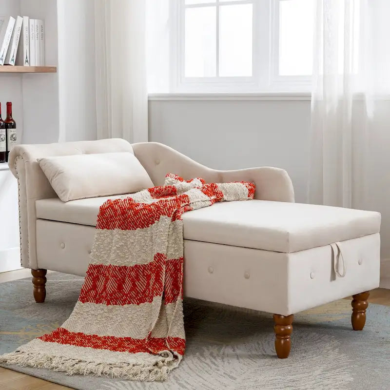Modern Upholstered Chaise Lounge Chair with Storage & Pillow - Ideal for Bedroom Relaxation and Sleeping 2