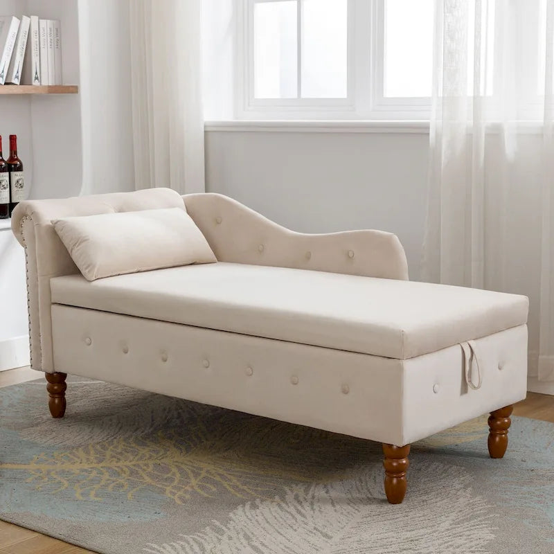 Modern Upholstered Chaise Lounge Chair with Storage & Pillow - Ideal for Bedroom Relaxation and Sleeping 3
