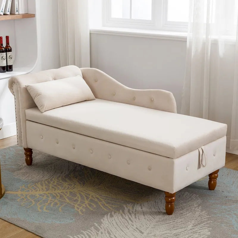 Modern Upholstered Chaise Lounge Chair with Storage & Pillow - Ideal for Bedroom Relaxation and Sleeping 4