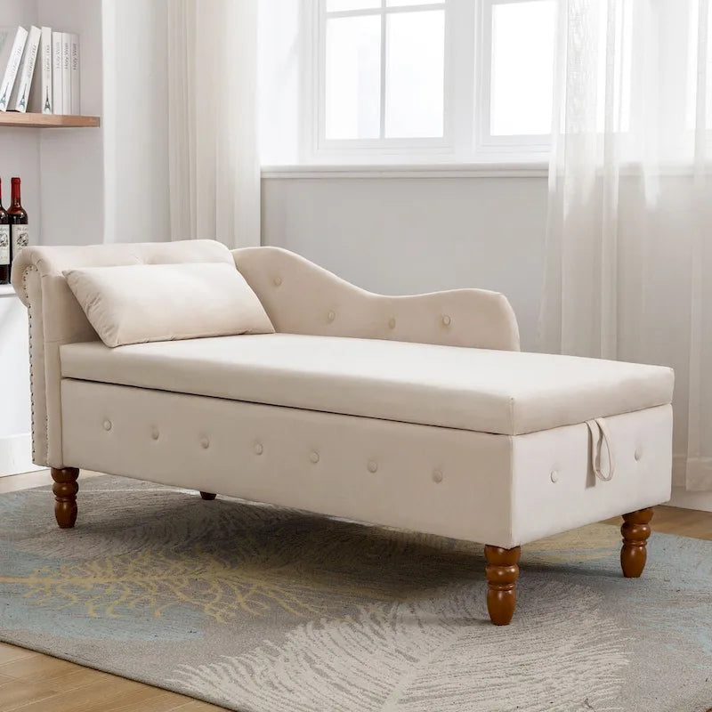 Modern Upholstered Chaise Lounge Chair with Storage & Pillow - Ideal for Bedroom Relaxation and Sleeping 5