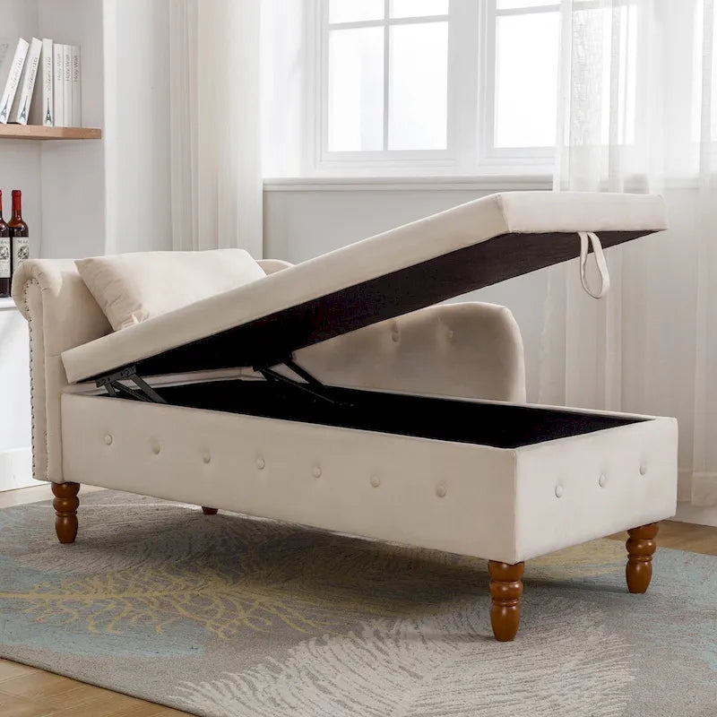 Modern Upholstered Chaise Lounge Chair with Storage & Pillow - Ideal for Bedroom Relaxation and Sleeping 6