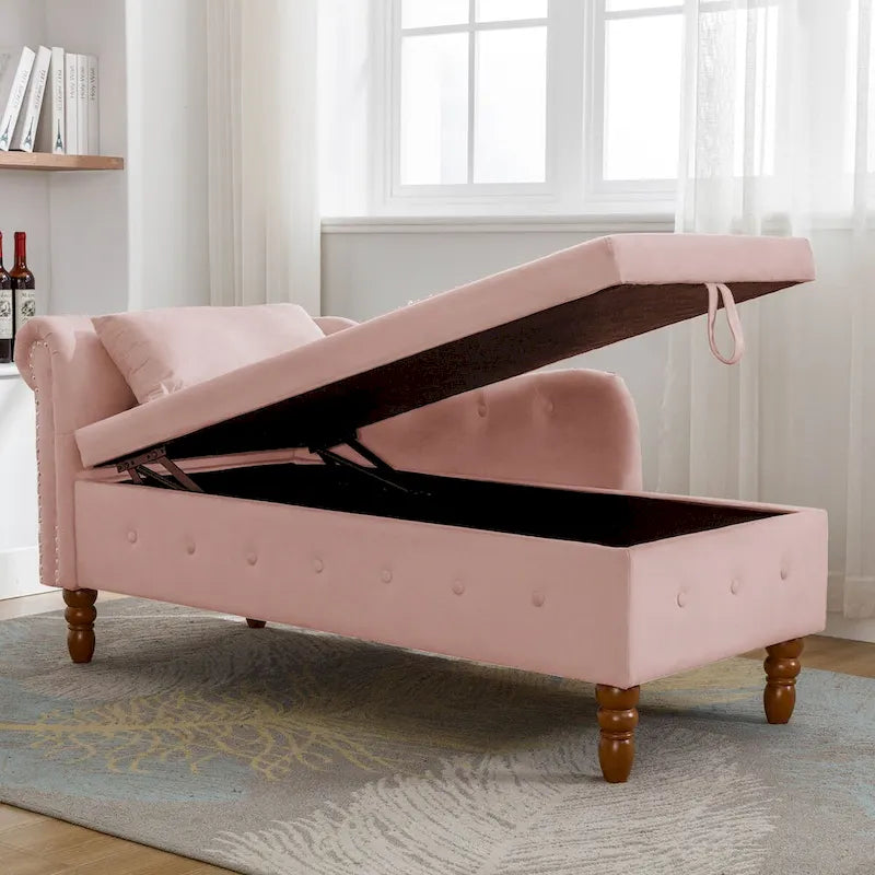 Modern Upholstered Chaise Lounge Chair with Storage & Pillow - Ideal for Bedroom Relaxation and Sleeping 13