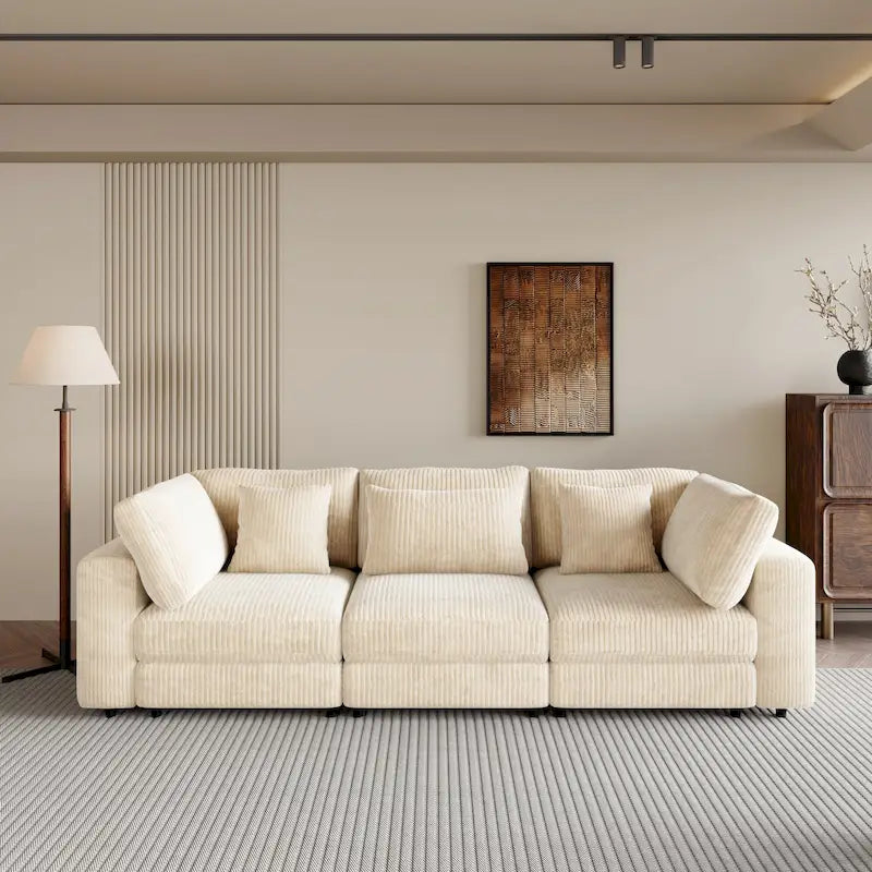 105-Inch Sofa with Cushions and Five Decorative Pillows 18