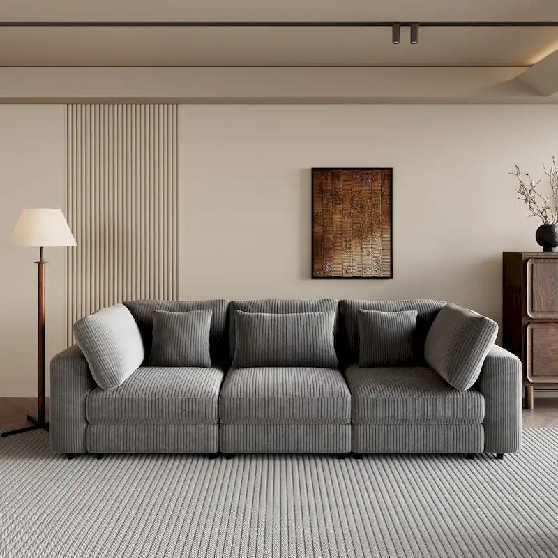 105-Inch Sofa with Cushions and Five Decorative Pillows 1