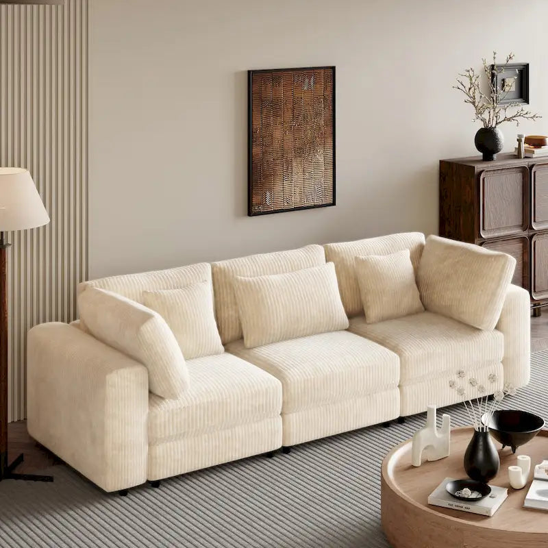 105-Inch Sofa with Cushions and Five Decorative Pillows 3