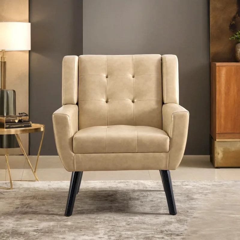 Contemporary Ergonomic Accent Chair in Soft Leather with Black Legs – Ideal for Living Room and Bedroom 37