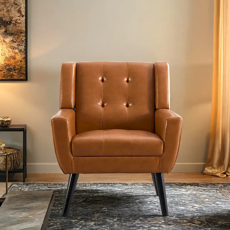 Contemporary Ergonomic Accent Chair in Soft Leather with Black Legs – Ideal for Living Room and Bedroom 38