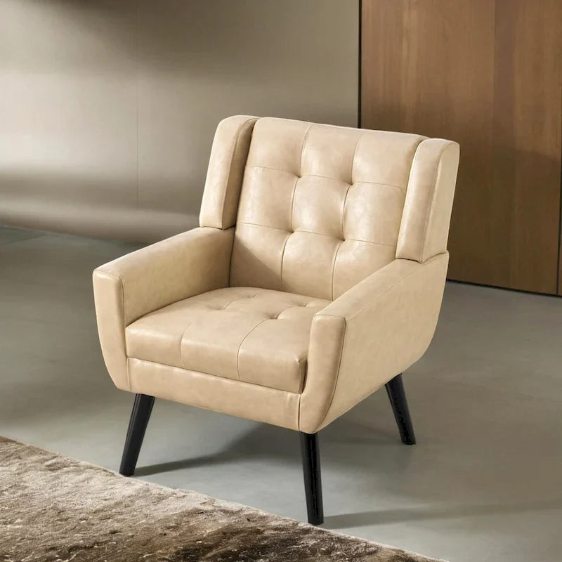 Contemporary Ergonomic Accent Chair in Soft Leather with Black Legs – Ideal for Living Room and Bedroom
