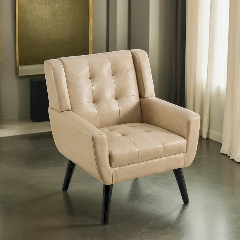 Contemporary Ergonomic Accent Chair in Soft Leather with Black Legs – Ideal for Living Room and Bedroom 3
