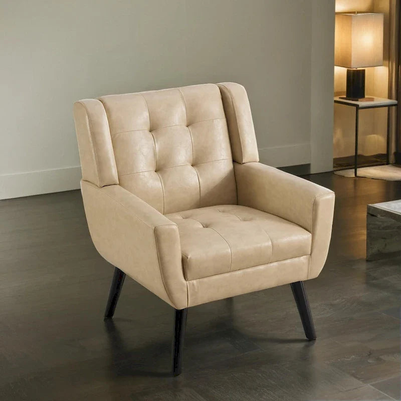 Contemporary Ergonomic Accent Chair in Soft Leather with Black Legs – Ideal for Living Room and Bedroom 4