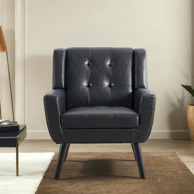 Contemporary Ergonomic Accent Chair in Soft Leather with Black Legs – Ideal for Living Room and Bedroom 12