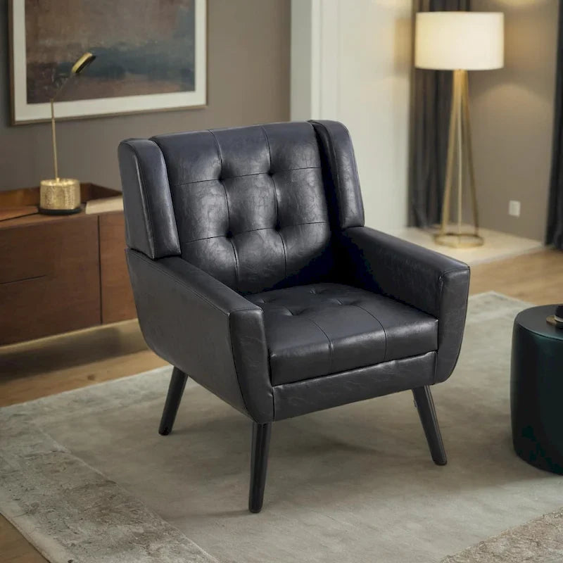 Contemporary Ergonomic Accent Chair in Soft Leather with Black Legs – Ideal for Living Room and Bedroom 13