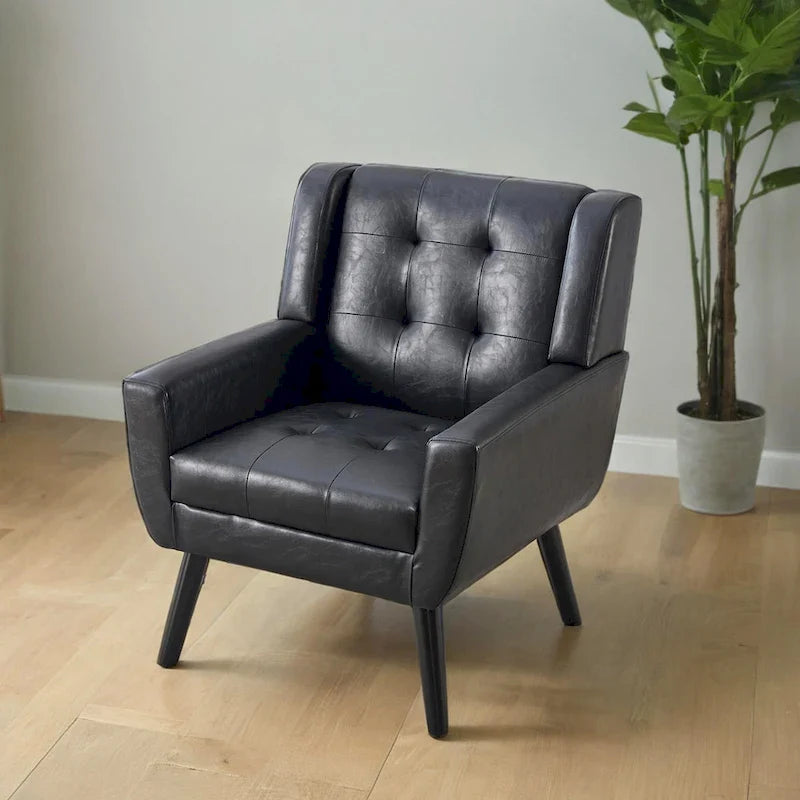 Contemporary Ergonomic Accent Chair in Soft Leather with Black Legs – Ideal for Living Room and Bedroom 14