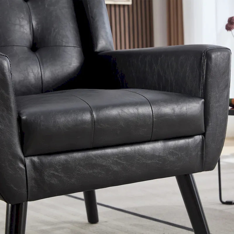 Contemporary Ergonomic Accent Chair in Soft Leather with Black Legs – Ideal for Living Room and Bedroom 19