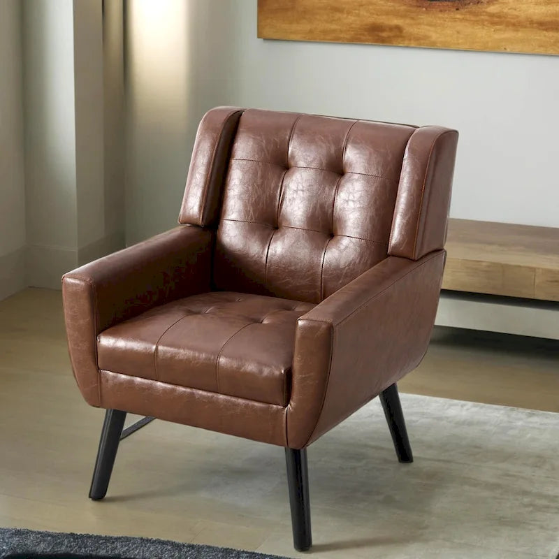 Contemporary Ergonomic Accent Chair in Soft Leather with Black Legs – Ideal for Living Room and Bedroom 21